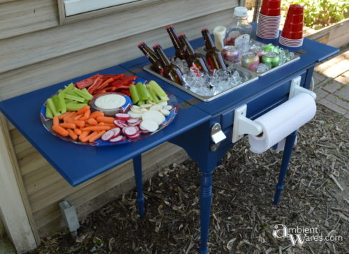 Antique sewing machine table repurposed into beverage Station ~ Ambient Wares