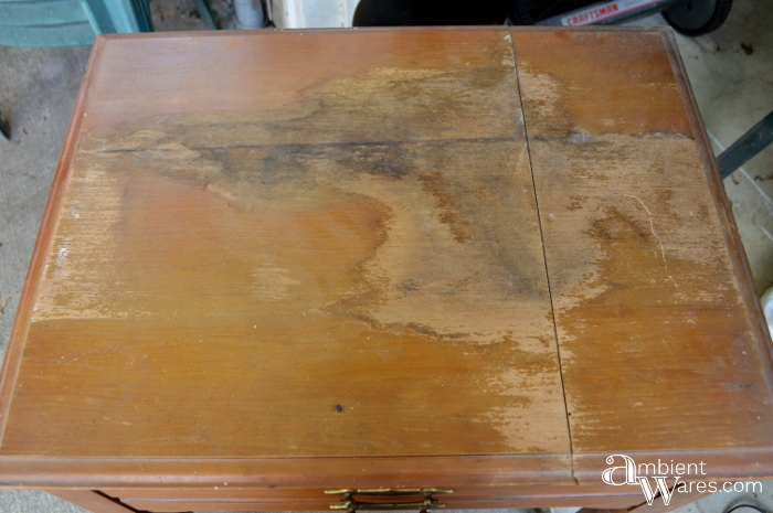 What to do with an old sewing machine table that has water damage? Here's an Awesome Old Sewing Machine Table Idea! DIY it into a Food and Beverage Station! ~ AmbientWares.com