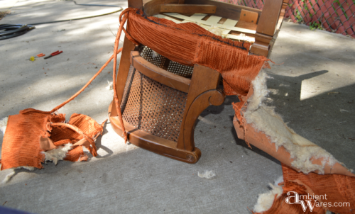 Refurbished Upholstered Cane Back Barrel Chair. For this and more project ideas, visit AmbientWares.com