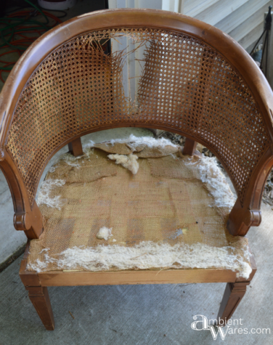 Refurbished Upholstered Cane Back Barrel Chair. For this and more project ideas, visit AmbientWares.com