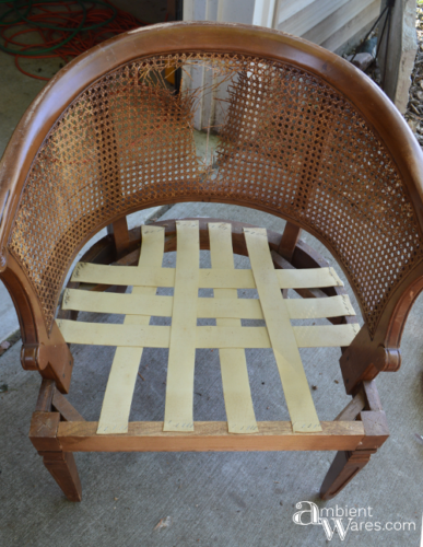 Refurbished Upholstered Cane Back Barrel Chair. For this and more project ideas, visit AmbientWares.com