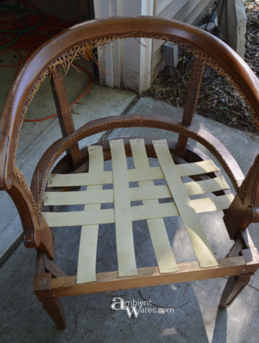 Refurbished Upholstered Cane Back Barrel Chair. For this and more project ideas, visit AmbientWares.com