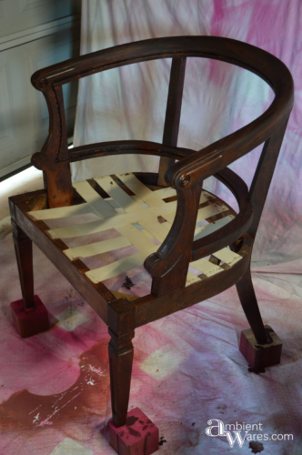 Refurbished Upholstered Cane Back Barrel Chair. For this and more project ideas, visit AmbientWares.com