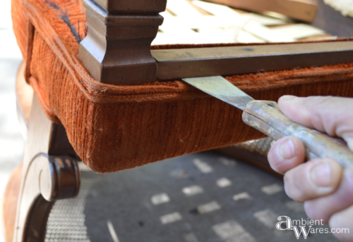 Refurbished Upholstered Cane Back Barrel Chair. For this and more project ideas, visit AmbientWares.com