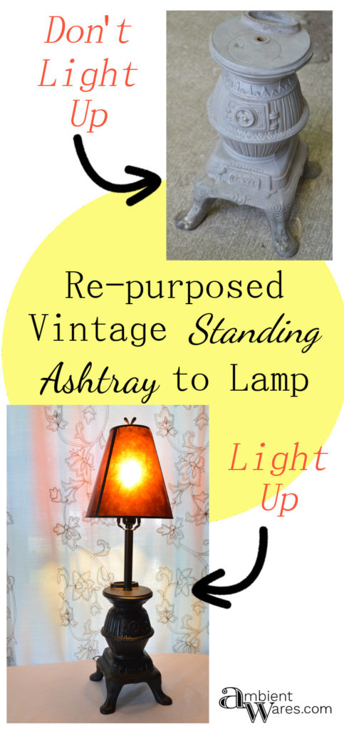 Vintage Standing Ashtray Base Repurposed Into A Lamp. For this and more DIY lighting projects visit AmbientWares.com! #vintagestyle #diylamp #oldstandupashtray #diylighting