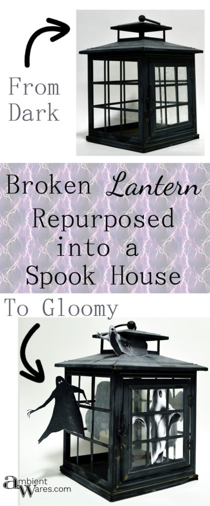 Take an Old Broken Lantern and Turn it into a Spook House! Perfect addition to your Halloween Mantle! For this and more unique ideas, visit AmbientWares.com for this and more unique ideas!