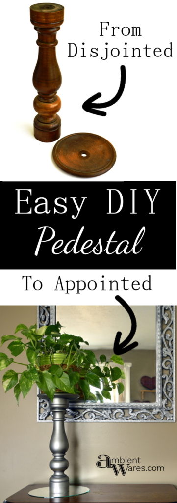 Easy to make DIY Wooden Pedestal from an Old Stand Up Table Lamp. For this and more unique ideas, visit AmbientWares.com #woodenpedestal #usesforoldlamps #oldlampideas