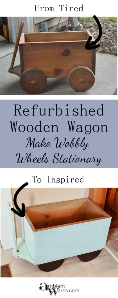 Refurbish an old broken down wooden wagon pull toy and make it a stationary piece of decor or a place to quickly hide those toys in your kids' rooms!