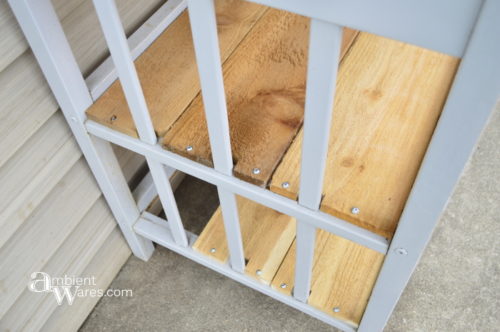 Cedar fence slats set in place - Changing table to potting bench - ambientwares.com