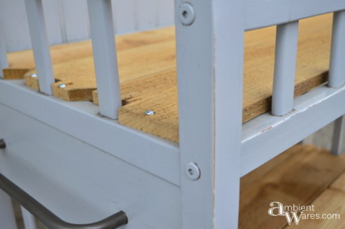 Close up of the newly added cedar shelves - Changing table to potting bench - ambientwares.com