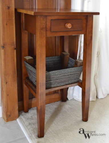 Who knew a foot stool could be flipped upside down and made into a basket?! A super easy DIY. For this and more unique project ideas, visit AmbientWares.com