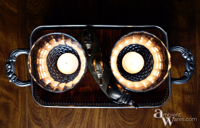DIY Silver Plated Casserole Dish Holder & Sconce Votives Centerpiece - ambientwares.com