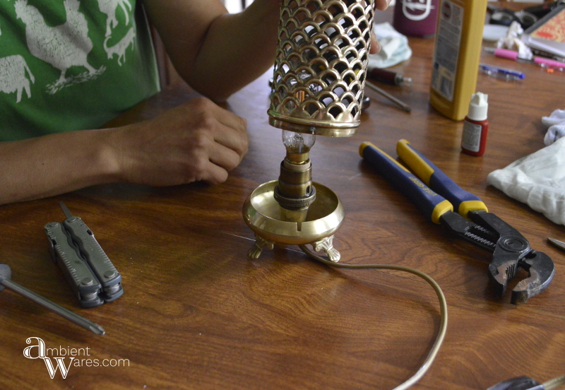 Thrifted Moroccan Styled Candle Holder Into Simple Lamp