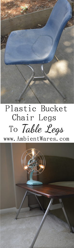 Don't throw away that disgusing old plastic chair! Salvage the metal legs and you can make an industrial style side table! ambientwares.com