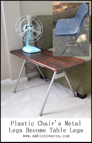 Have you ever thought to use the metal legs from those old plastic bucket chairs and repurpose them into a unique side table? This gal did! ambientwares.com