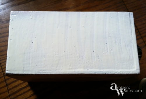 A Simple 2 Drawer Wooden Box Makeover with an Easy Retro Design Gluing Paper to Sides www.AmbientWares.com
