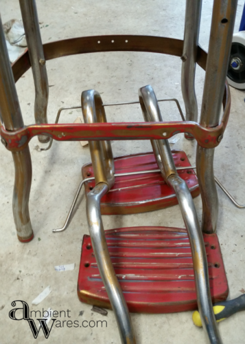 This Vintage Cosco Stool got the most beautiful modern farmhouse styled makeover! The addition of the wooden seat makes it a trendy piece of furniture! https://ambientwares.com/4627/vintage-cosco-step-stool-modern-farmhouse-styled-makeover