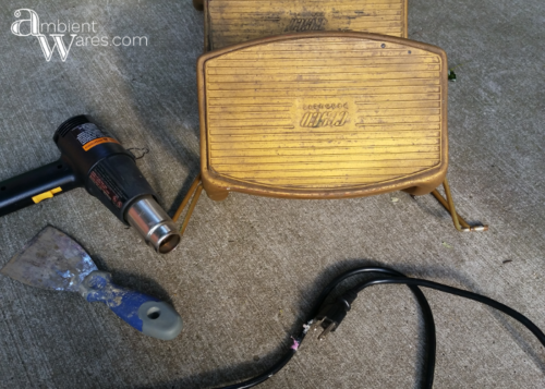 This Vintage Cosco Stool got the most beautiful modern farmhouse styled makeover! The addition of the wooden seat makes it a trendy piece of furniture! https://ambientwares.com/4627/vintage-cosco-step-stool-modern-farmhouse-styled-makeover