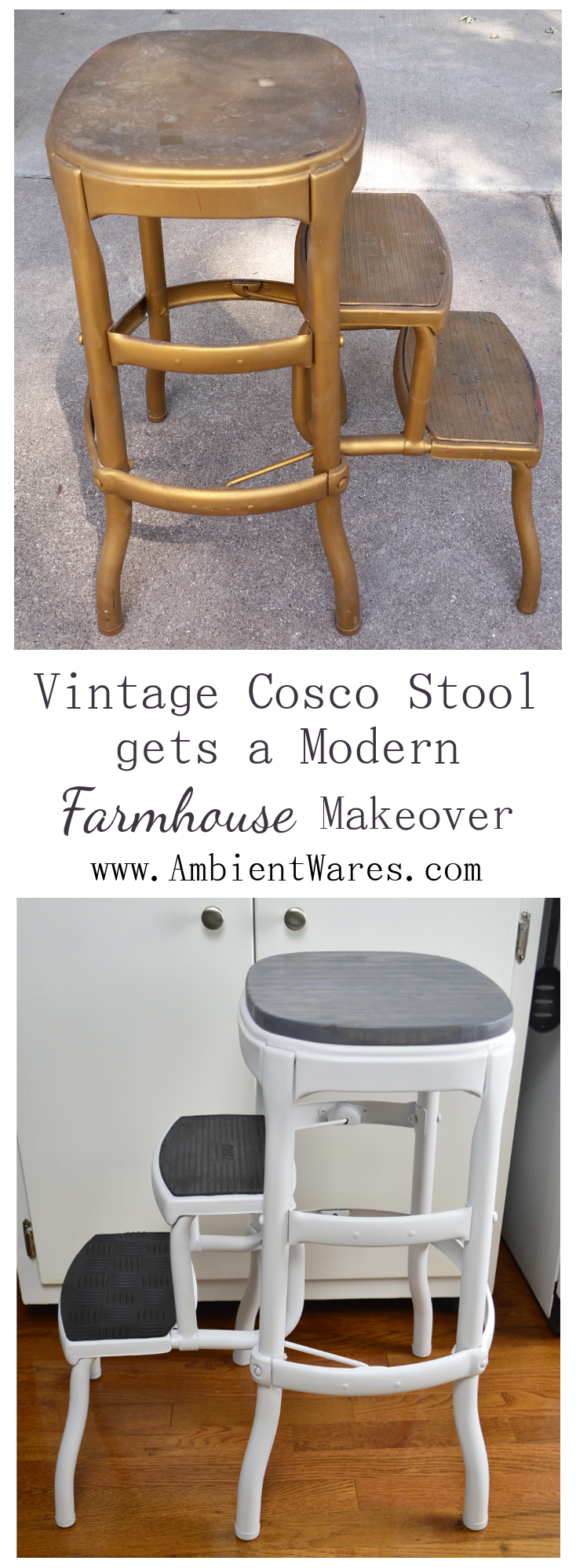 Vintage Cosco Step Stool gets a Modern Farmhouse Styled Makeover