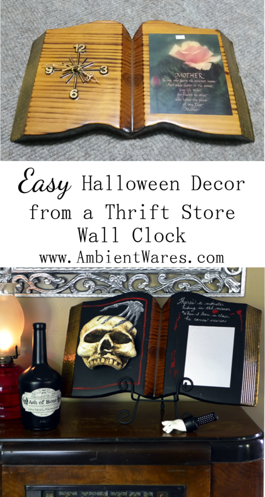 Have you seen what she did with this old thrift store clock? She added it to her creepy Halloween home decor collection! For this and more unique diy ideas, visit AmbientWares.com!