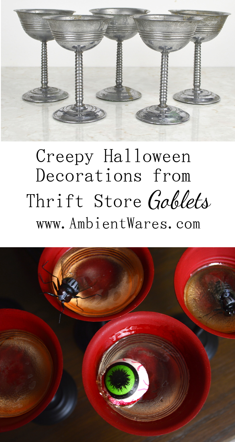 Creepy Halloween Decorations using Thrift Store “Goblets”