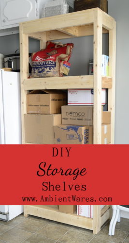 If you need extra storage, consider building your own shelving unit. Customization is a neccesity in our small home. To see this and other DIY projects, visit AmbientWares.com #diyshelvingunit #palletwoodproject #2x4shelving