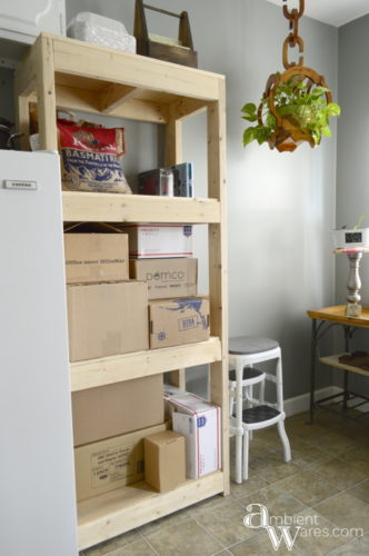 If you need extra storage, consider building your own shelving unit. Customization is a neccesity in our small home. To see this and other DIY projects, visit AmbientWares.com